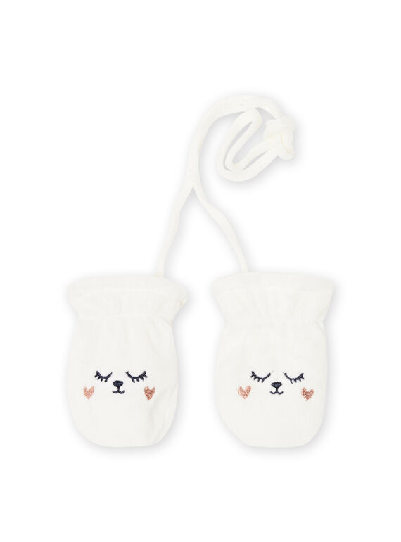 Manoplas de color crudo con estampado de gato soft boa para bebé niña MYIPLAGAN1 / 21WI0962GAN001