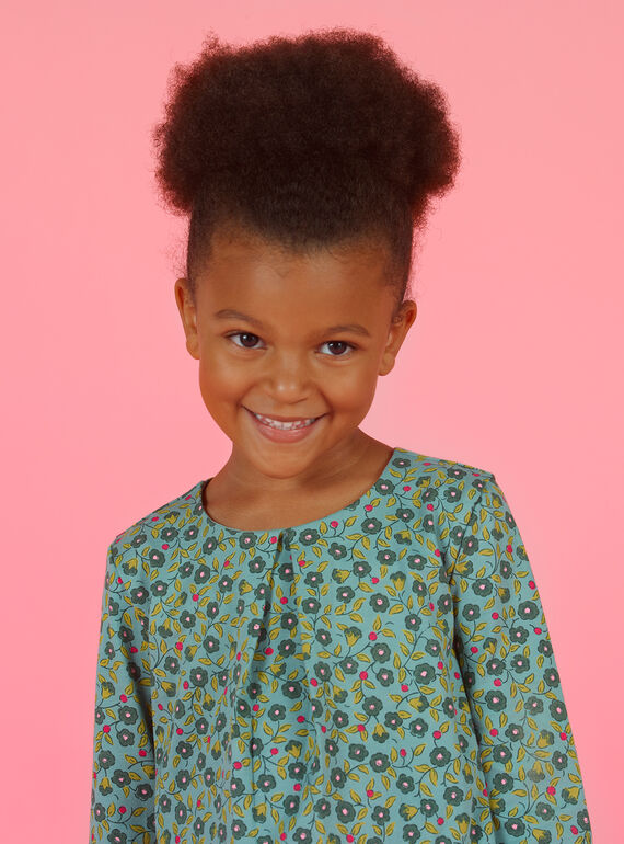 Blusa de manga larga de color verde claro con estampado floral para niña MAKATEE5 / 21W901I5TML612