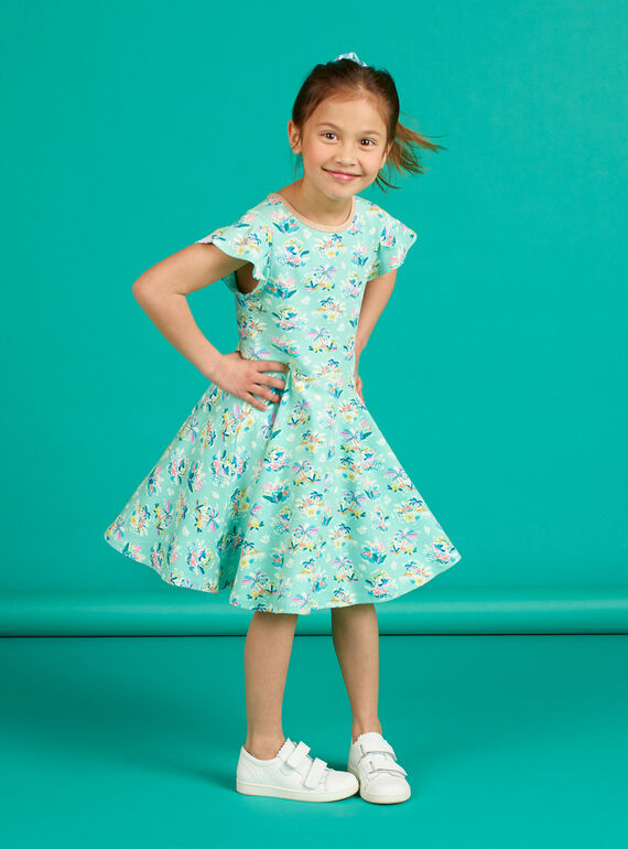 Vestido de color verde agua con estampado floral para niña LAVEROB2 / 21S901Q4ROBG621