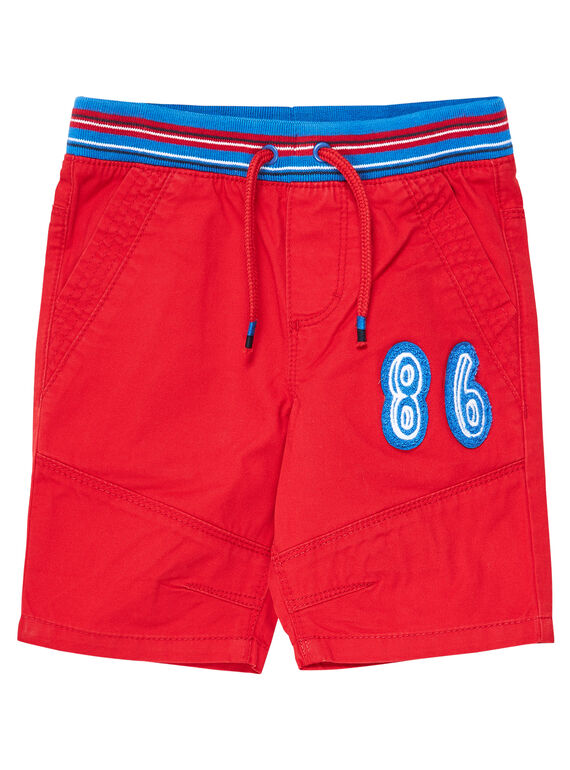 Bermudas elásticas de color rojo con cinturón de rayas para niño JOGRABER1 / 20S902E1BERF505