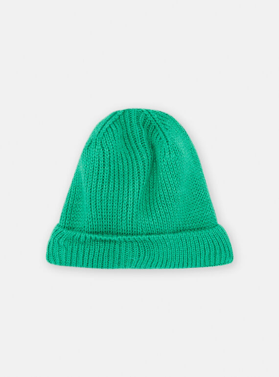 Gorro de punto de canalé de color verde para niño SYOGROBON6 / 23WI02O1BONG625