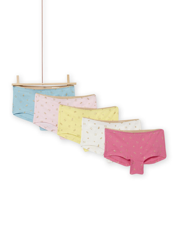 Pack de 5 shortis de colores con estampado de fantasía dorado para niña NEFAHOTSEM / 22SH11I3SHY001