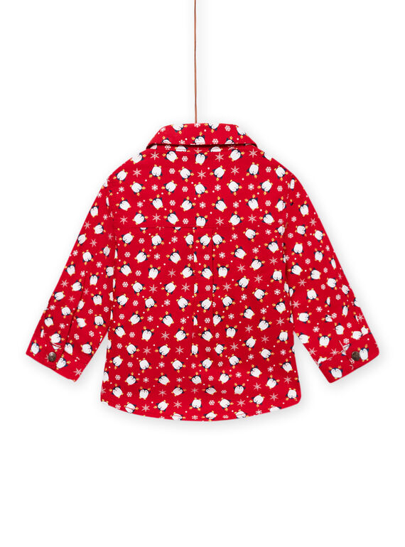 Camisa oxford roja con estampado de pingüino, copos y pajarita para bebé niño MUNOCHEM / 21WG10Q2CHM050