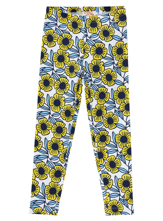 Leggings con flores de color azul y amarillo para niña JYATROLEG2 / 20SI01F2CAL001