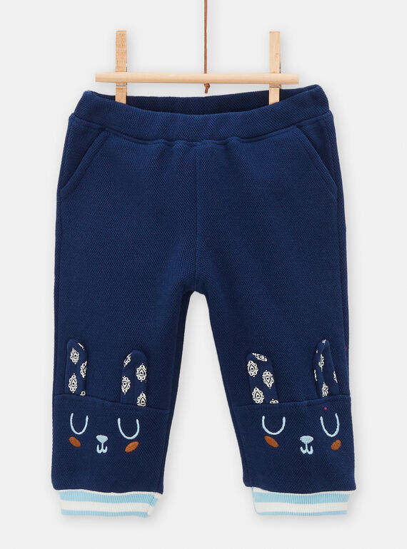 Pantalón azul tinta con estampado de caras de conejo para bebé niño TUDEPAN2 / 24SG10J1PANC214