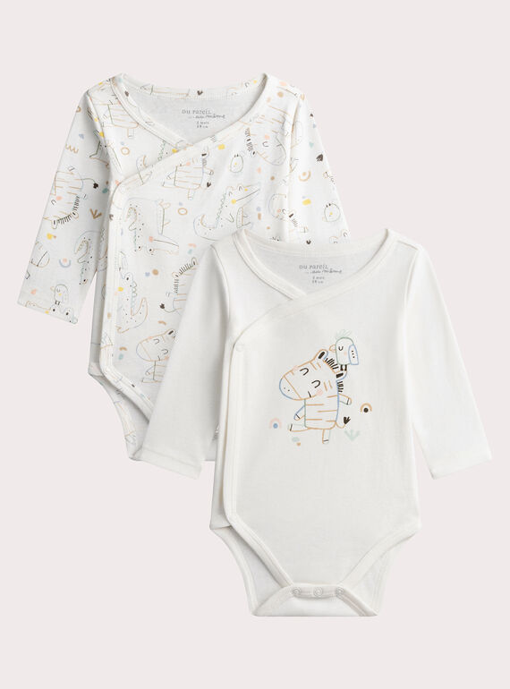 Lote de 2 bodys de nacimiento con estampado de cebra en color crudo WOU1BOD2 / 25SF0471BDN005