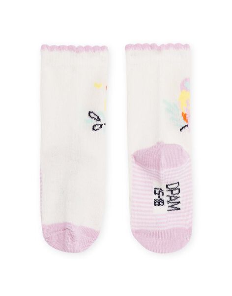 Calcetines crudo y rosa con estampado de cara de pájaros para bebé niña NYIJOSOQ10 / 22SI096ASOQ001