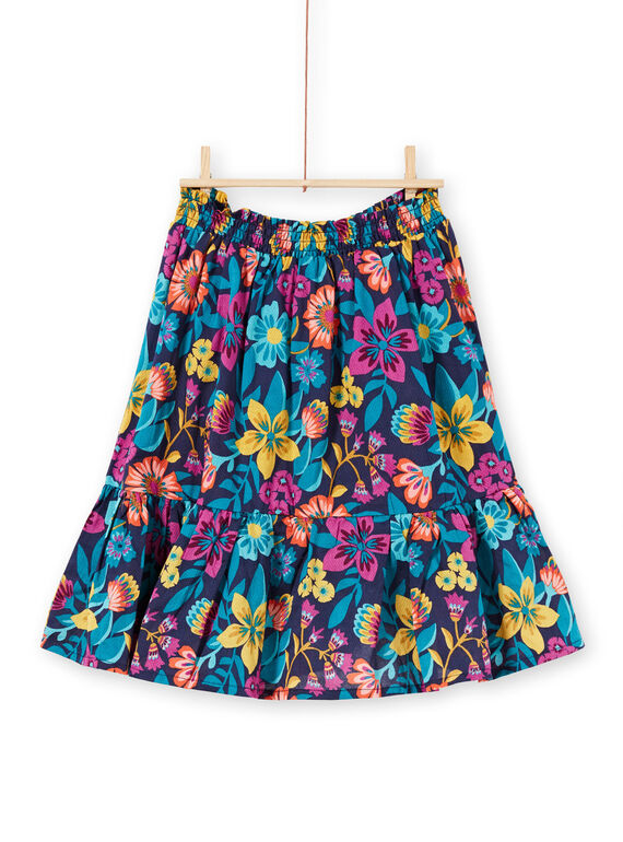 Falda larga de color azul con estampado de flores de colores, para niña LAMUMJUP2 / 21S901Z1JUPC211