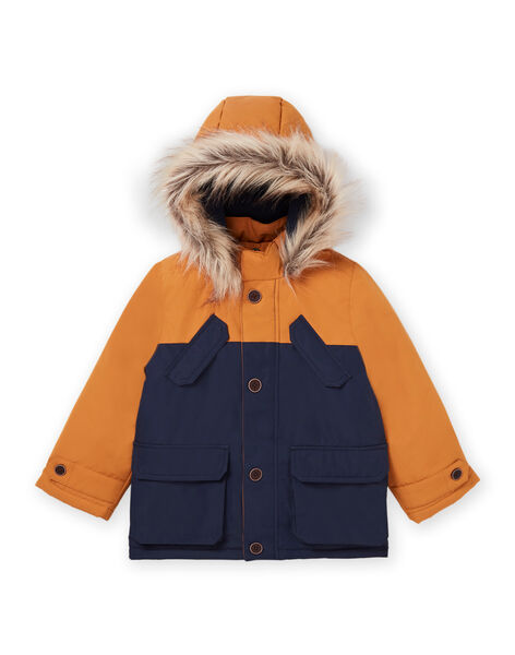 Parka bicolor con capucha con terminación de pelo artificial con chaqueta interior POGROPAR2 / 22W902F1PAR804