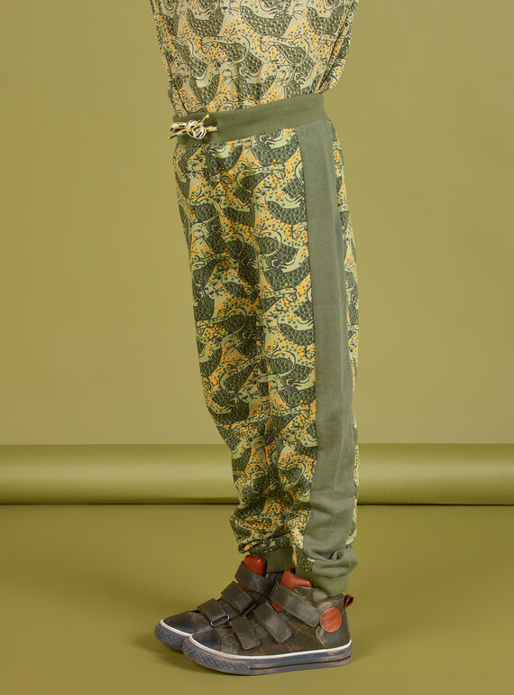 Pantalón de chándal caqui con estampado de leopardo para niño MOKAJOG2 / 21W902I2JGB612