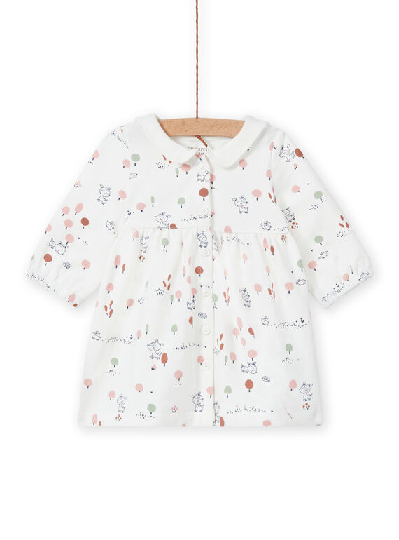 Vestido de color crudo con estampado de fantasía para recién nacido niña MOU1ROB / 21WF0341ROB001