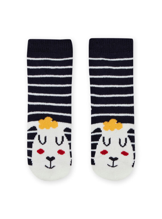 Calcetines de color azul noche de rayas con estampado de oveja para bebé niño MYUMIXCHO2 / 21WI10J1SOQ713