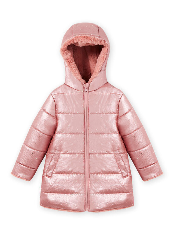 Parka rosa reversible con capucha de pelo artificial para niña MACOMPARKA / 21W90164PAR303