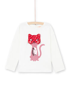 Camiseta de manga larga de color crudo con estampado de gato con máscara para niña MAFUNTEE2 / 21W901M2TML001