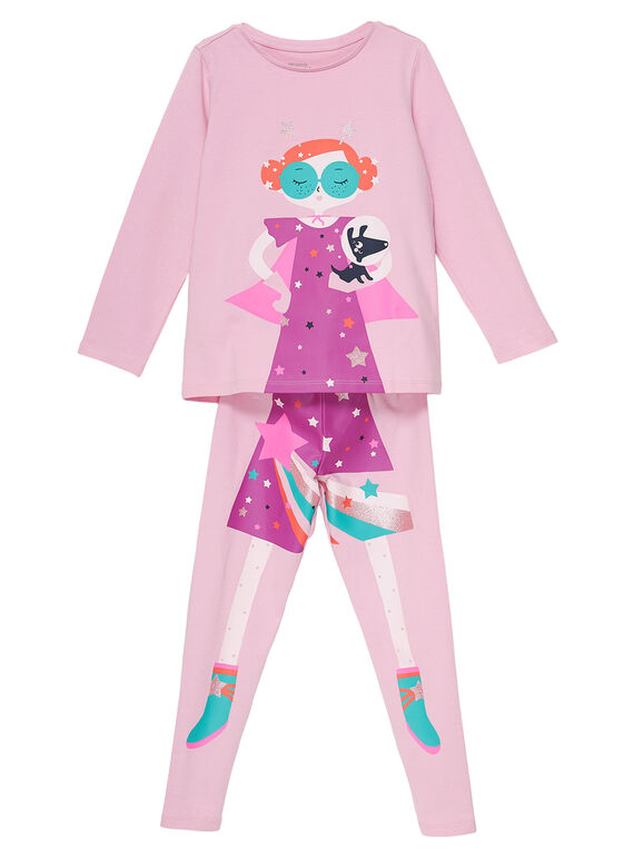 Pijama de color rosa con su guardapijamas para niña JEFAPYJCOS / 20SH11L3PYGD303