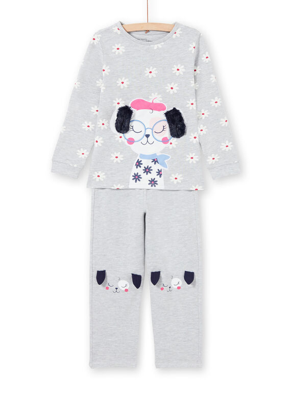 Conjunto de pijama de camiseta y pantalón gris jaspeado para niña MEFAPYJDOG / 21WH1185PYJ943