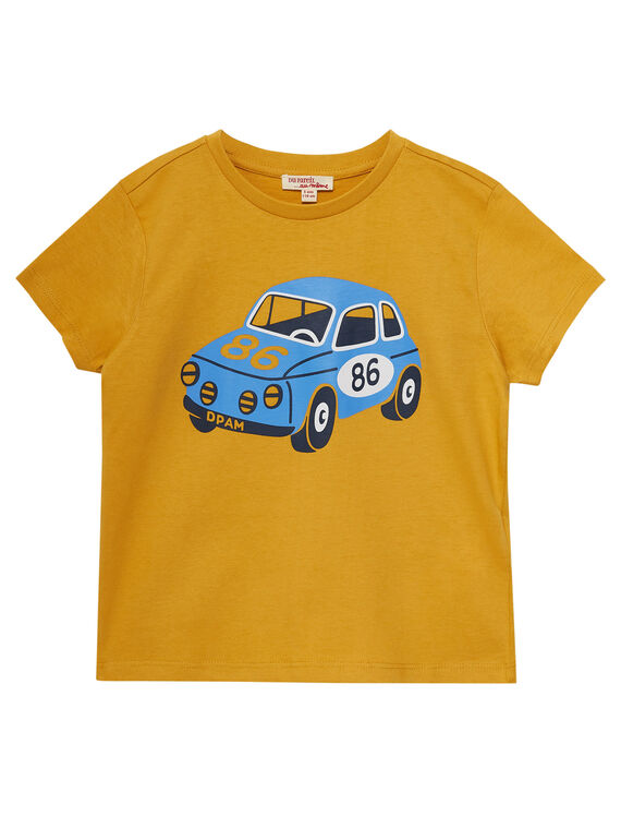 Camiseta de manga corta de color amarillo maíz con estampado de coche para niño JOSOTI / 20S90281TMCB107