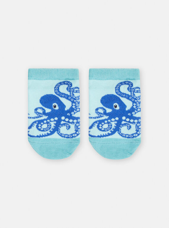 Calcetines cortos de color azul y verde agua con estampado de pulpo para niño TYOJOSOQ3 / 24SI02C1SOQ213