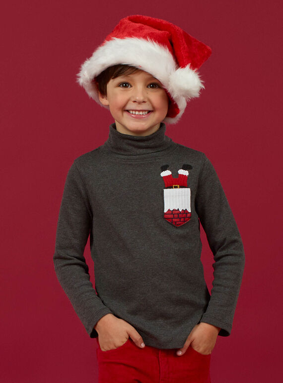 Jersey fino de color gris jaspeado con estampado de Navidad para niño MONOSOUP / 21W902Q1SPL944