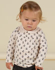 Camiseta de color crudo con cuello avolantado y estampado floral para bebé niña MIHIBRA / 21WG09U1BRA003