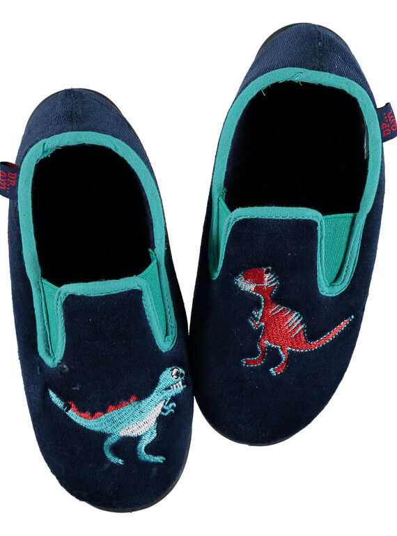 Zapatillas de terciopelo de color azul marino y estampado de dinosaurios bordados para niño GGSGDINO / 19WK36Z4D0B070