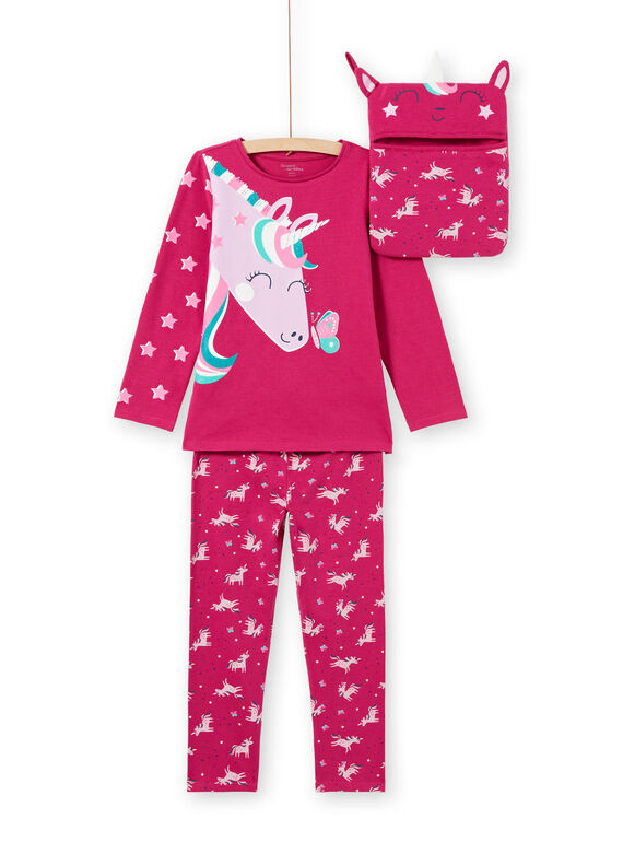 Pijama de camiseta y pantalón rosa oscuro para niña MEFAPYJLIC / 21WH1173PYGD312