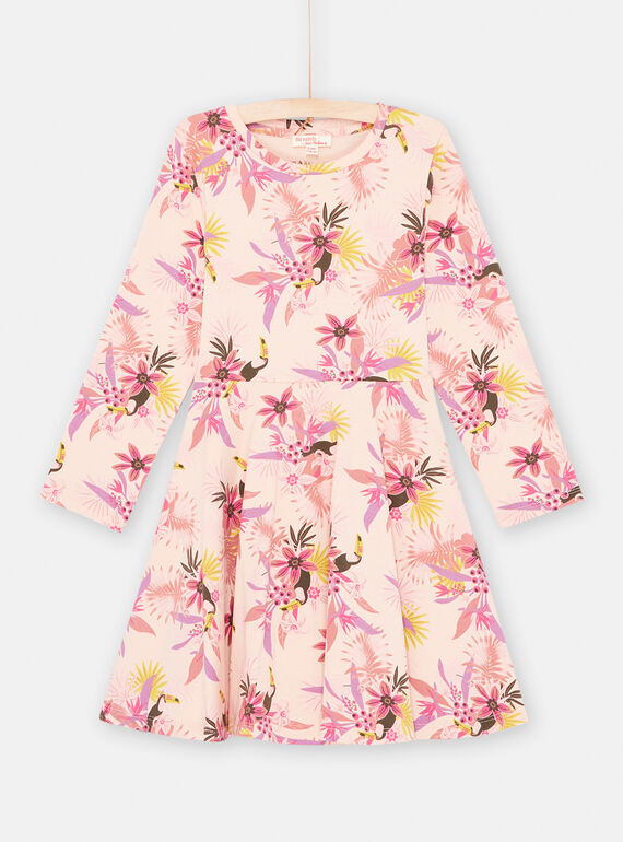 Vestido rosa con estampado tropical para niña SAJOROB3 / 23W901G1ROBD322