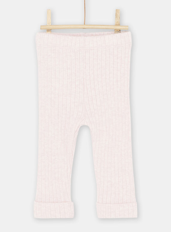 Leggings rosa jaspeado de canalé para bebé niña SYIJOLEGCO2 / 23WI09B1CALD314
