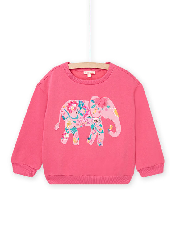 Sudadera forrada rosa con estampado de elefante para niña NAGASWEA / 22S901O1SWE313