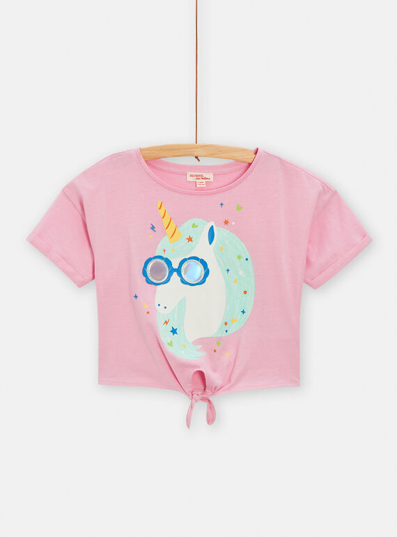 Camiseta rosa con estampado de cara de unicornio para niña TARYTI3 / 24S901U3TMC318