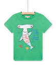 Camiseta verde con estampado de tiburón martillo para niño NOJOTI7 / 22S902C3TMC617