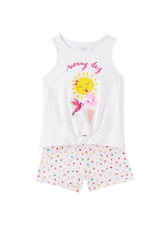 Pijama corto de color blanco con estampado para niña JEFAPYJ6 / 20SH11U7PYJ000
