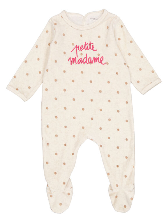 Pelele de color crudo jaspeado de terciopelo para niña recién nacida GEFIGREANI / 19WH13N5GREA011