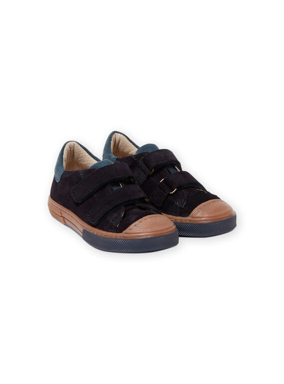 Zapatillas de piel vuelta de color azul marino y camel para niño MOBASART / 21XK3651D3F070