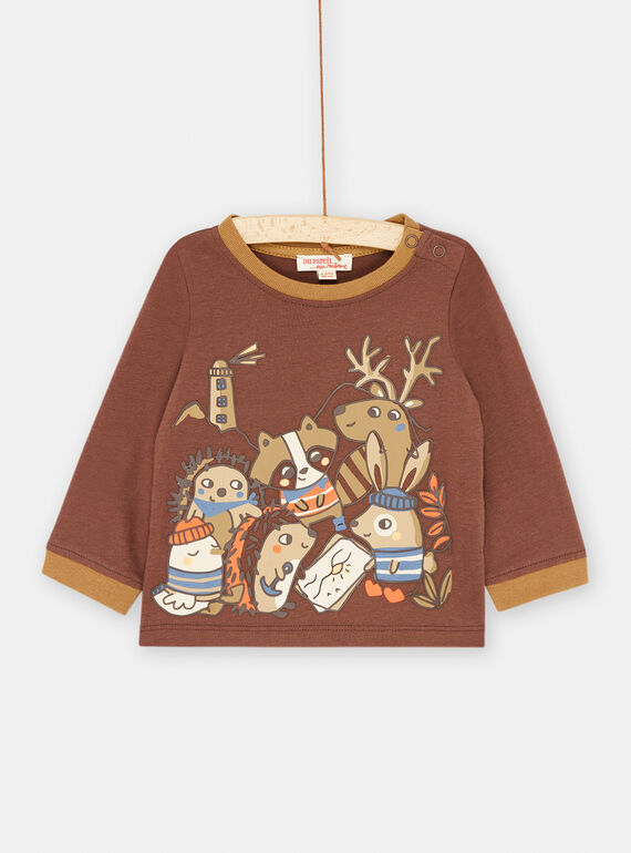 Camiseta marrón con estampado de animales SULOTEE / 23WG10R1TML802
