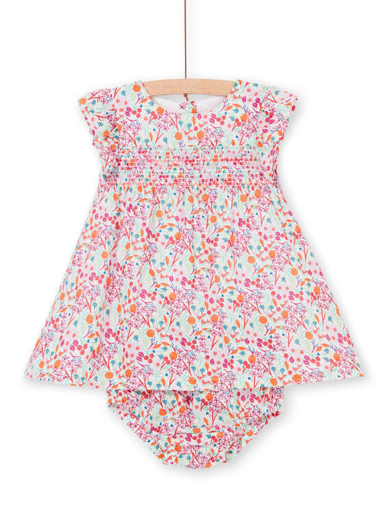 Vestido y cubrepañal rosa y naranja, con estampado floral, para bebé niña LIVIROB2 / 21SG09U2ROB000