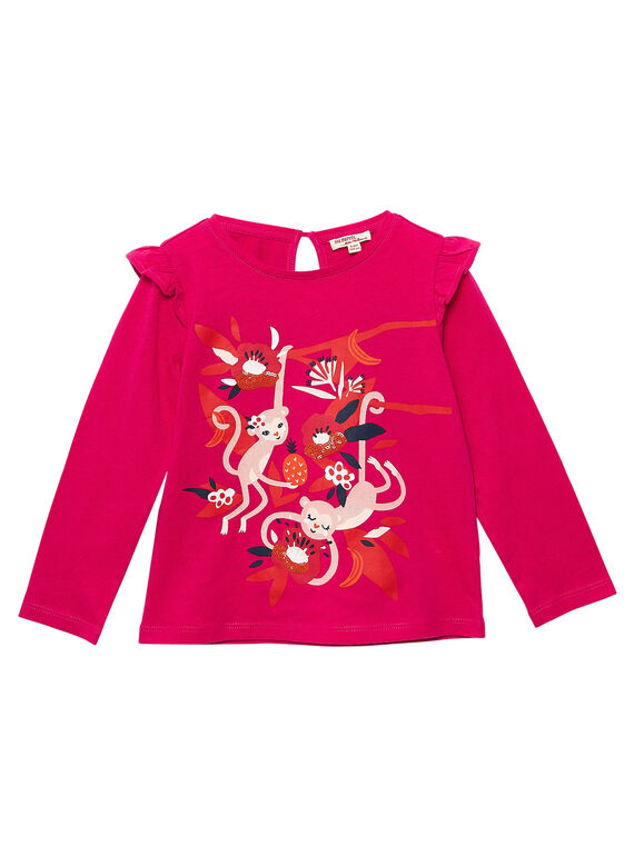Camiseta de color rosa con estampado de flores y monitos JAVITEE2 / 20S901D1TML406