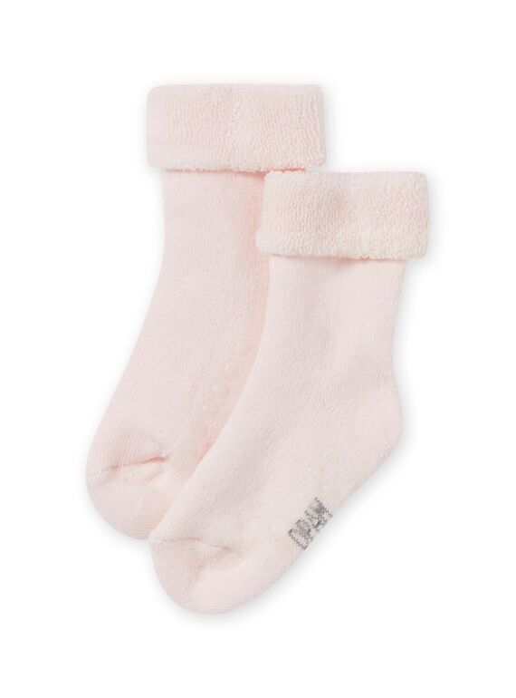Calcetines lisos de color rosa de punto de rizo para bebé niña MYIESSOQB2 / 21WI09EASOQD310