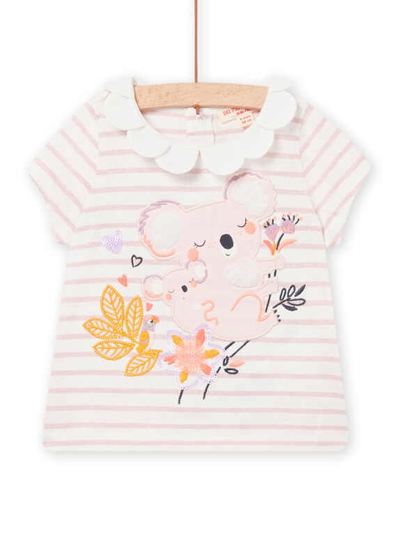 Camiseta de rayas con cuello de flor y estampado de koala para bebé niña NIMOBRAEX / 22SG09N2BRAD327