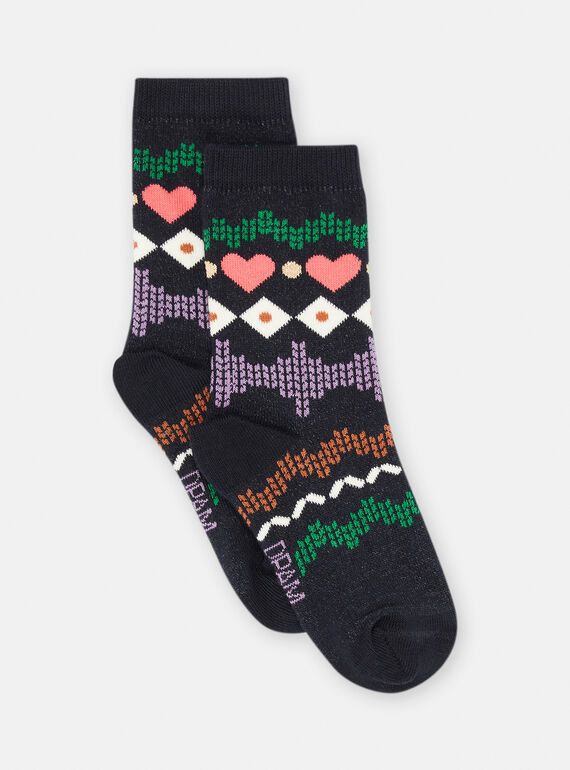 Calcetines negros con estampado de jacquard para niña SYAKHOCHO / 23WI01N2SOQC243