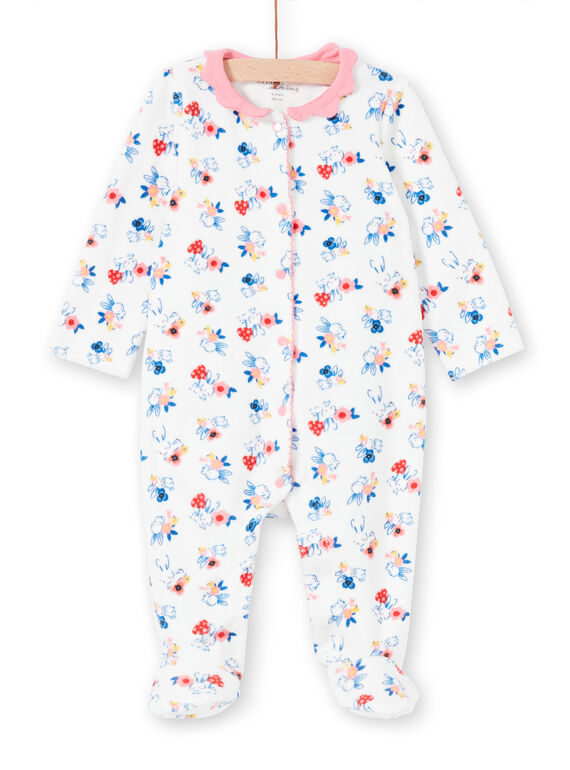 Pelele con cuello de color crudo y estampado de conejos para bebé niña LEFIGRET2 / 21SH1357GRE001
