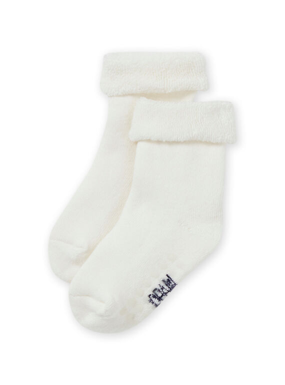Calcetines lisos de color blanco roto de punto de rizo para bebé niña MYIESSOQB1 / 21WI09E5SOQA001