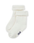 Calcetines lisos de color blanco roto de punto de rizo para bebé niña MYIESSOQB1 / 21WI09E5SOQA001