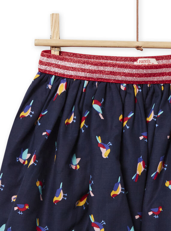 Falda reversible azul marino con estampado floral y pájaro para niña NALUJUP1 / 22S901P1JUP070
