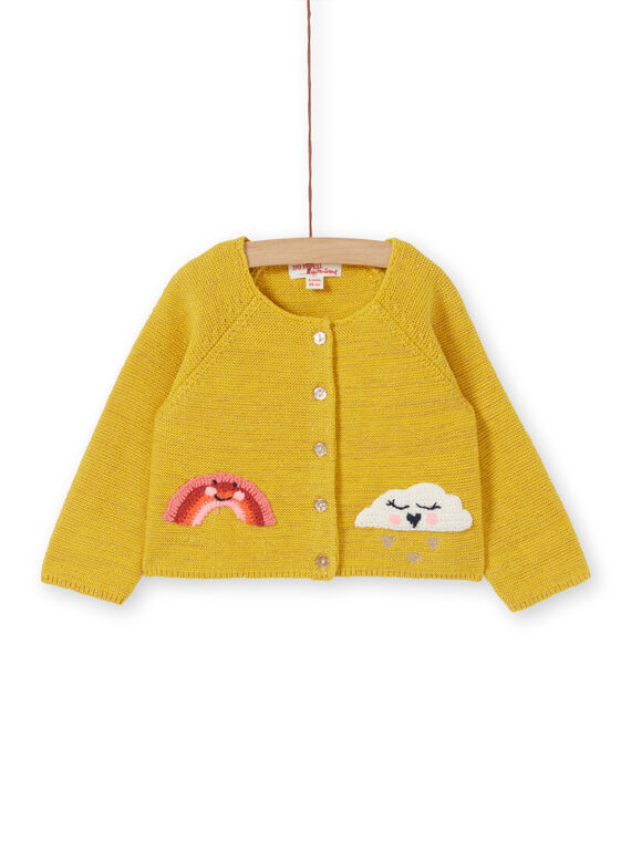 Cárdigan de punto amarillo y lúrex para bebé niña LINAUCAR1 / 21SG09L2CAR106