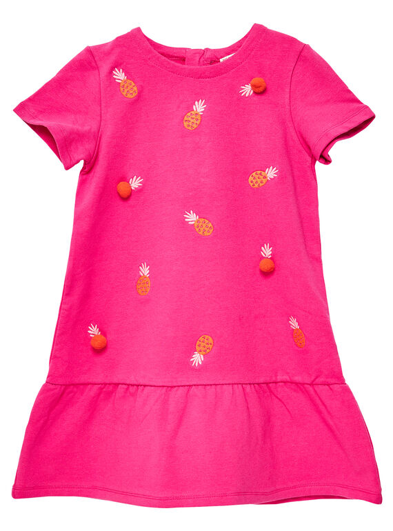 Vestido de color rosa de muletón bordado de piñas JAVIROB2 / 20S901D2ROBF507