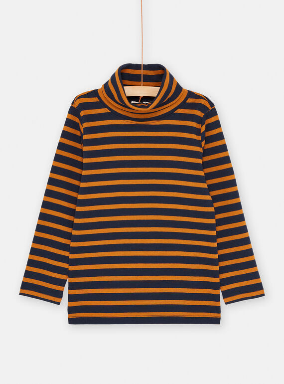 Jersey fino de color canela y azul oscuro con estampado de rayas para niño SOJOSOUP4 / 23W902N3SPL809