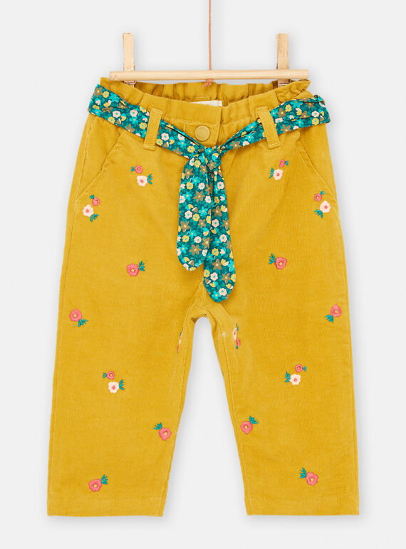 Pantalón verde oliva con bordado de flores para bebé niña SIDUPAN1 / 23WG09P1PAN633