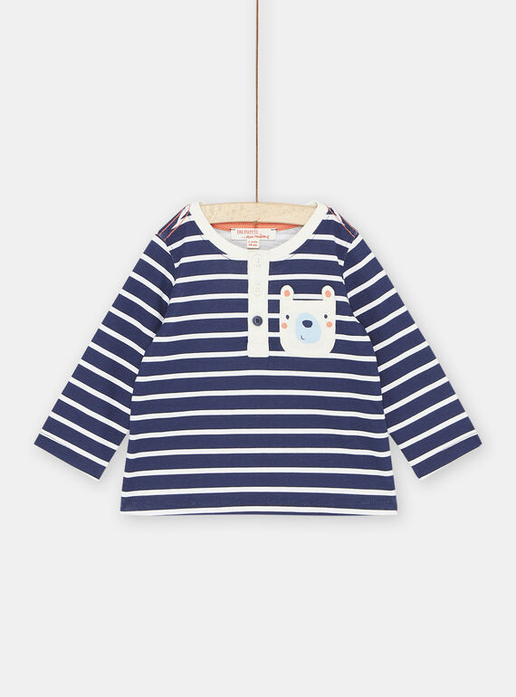 Camiseta de color azul oscuro y blanco de rayas para bebé niño SUJOTUN1 / 23WG10B1TML622