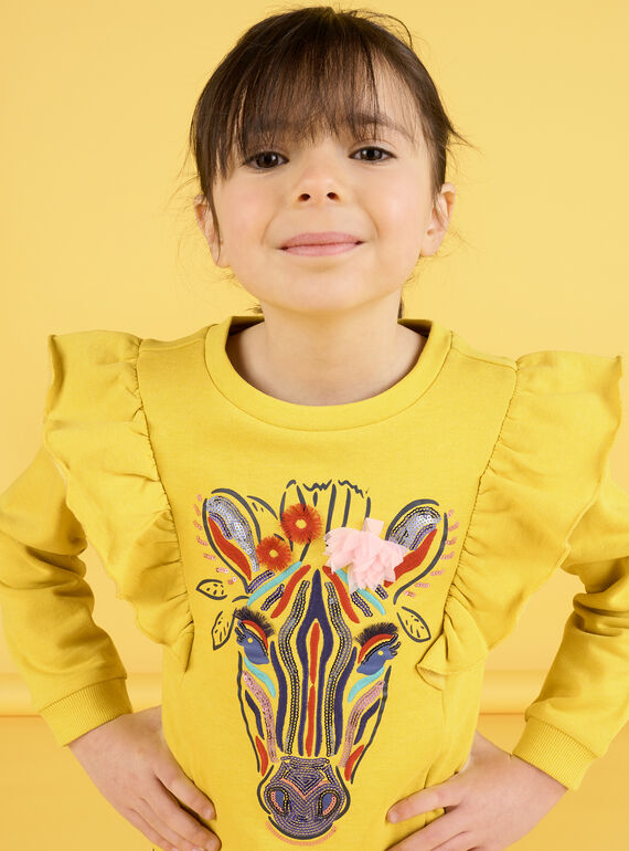 Sudadera color topacio con dibujo de cebra y con volantes para niña NALUSWEA1 / 22S901P2SWEB118